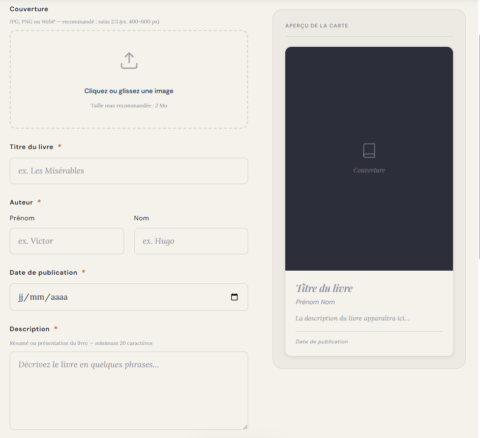 Formulaire de publication vide